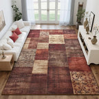 Tepook Modern Area Rug for Living Room, 6x9 Geometric Large Rugs for Bedroom, Washable Patchwork Rug Indoor Non-Slip Throw Carpets for Dining Room Office Farmhouse Home Decor, Red