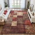 Tepook Modern Area Rug for Living Room, 4x6 Geometric Large Rugs for Bedroom, Washable Patchwork Rug Indoor Non-Slip Throw Carpets for Dining Room Office Farmhouse Home Decor, Red