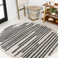 JONATHAN Y Khalil Modern Berber Stripe Cream/Black 9' Round Indoor Area Rug, Contemporary, Bohemian, Easy-Cleaning for Living Room, Bedroom, Kitchen, Pet Friendly, Non-Shedding (MOH207A-9R)