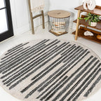 JONATHAN Y Khalil Modern Berber Stripe Cream/Black 5' Round Indoor Area Rug, Contemporary, Bohemian, Easy-Cleaning for Living Room, Bedroom, Kitchen, Pet Friendly, Non-Shedding (MOH207A-5R)