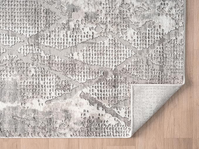 Adel Modern Area Rug for Living Room, 4x6 Rustic Distressed Abstract Gray Rug, Medium Pile Stain Resistant Carpet for Bedroom, Dining Room or Kitchen (4' x 6', Gray)