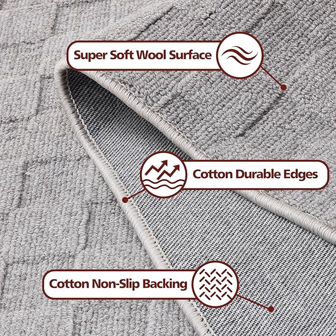 ANSSO 5x7 Wool Rugs for Living Room,80% Merino Wool and 20% Cotton Soft Tufted Area Rug with Cotton Non-Slip Backing,Large Area Rug for Bedroom Bedroom, Dining and Home Office (Deep Gray)