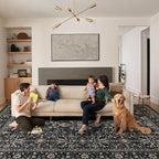Area Rug Non Slip Machine Washable Ultra Soft Living Room/Bedroom/Kitchen/Outdoor/Classroom Black Grey, 8'×10'