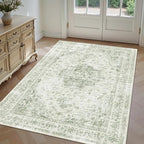 3x5 Vintage Washable Area Rugs Boho Medallion Large Distressed Retro Accent Carpet Floral Non-Slip Soft Low Pile Indoor Throw Rug for Living Room Bedroom Dining Room Office Kitchen, Green
