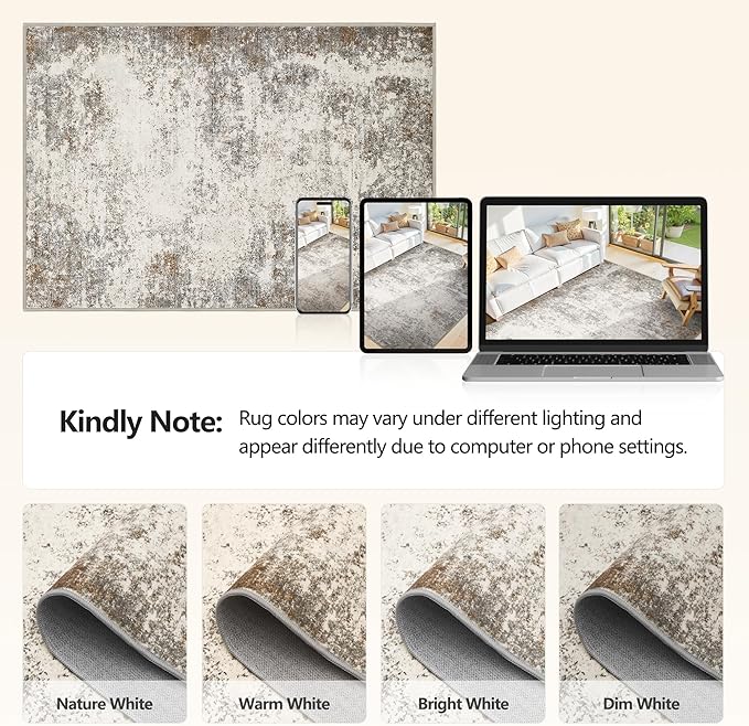 5x8 Washable Area Rugs - Modern Abstract Rugs for Living Room Non-Slip Low Pile Soft Machine Washable Carpet for Bedroom, Dining Room, Nursery, Home Office, Farmhouse (5'x8' Brown Grey)