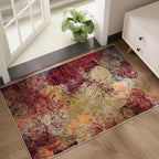 Arbosofe Modern Abstract Area Rug 2'x3' Washable Small Entry Rug, Short Pile with Non-Slip Backing Throw Rugs, Foldable Kitchen Bathroom Rugs, Small Rug with Abstract Pattern for Entryway Red Orange