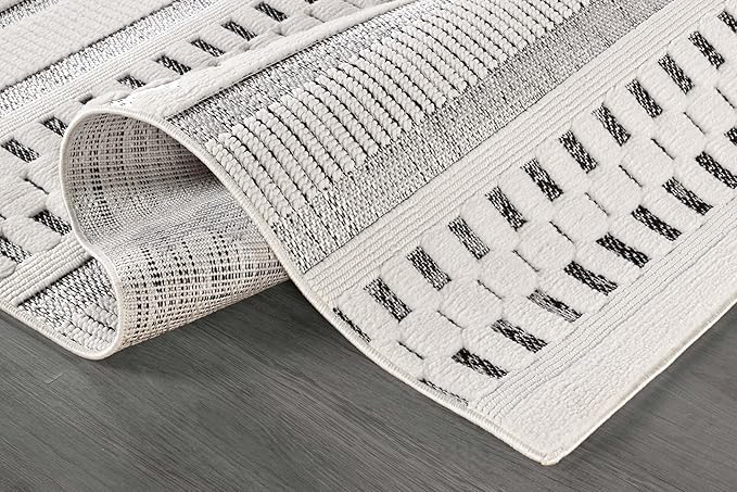 Beverly Rug Micro Loop Area Rug Gray/White 5x7 Geometric Modern Scandinavian Striped Durable Soft Indoor Rugs for Living Dining Room Office Stain Resistant Non Shedding Casual Indoor Carpet 5 x 7