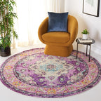 SAFAVIEH Monaco Collection Area Rug - 8'8" Round, Violet & Light Blue, Boho Chic Medallion Distressed Design, Non-Shedding & Easy Care, Ideal for High Traffic Areas in Living Room, Bedroom (MNC243L)
