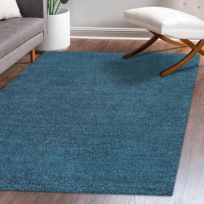 Eyely UES100H-6 Supersoft Haze Solid Low-Pile Indoor Area Rug, Coastal, Bohemian, Minimalist, Classic, Casual for Bedroom,Kitchen,Living Room,Non Shedding,Easy-Washing, Blue, 6 X 9