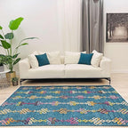 Alfa Rich 4x6 Moroccan Blue Washable Area Rugs for Living Room Bedroom Kitchen Decor Cotton Rug