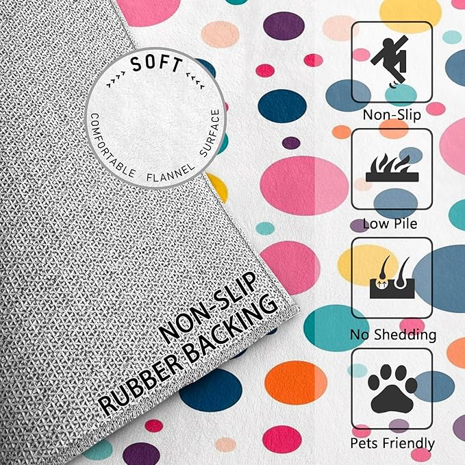 Polka Dots Rugs for Kids Room - 2x3 ft, Polka Dot Rug, Colorful Dots Area Rug, Multicolor Geometric Washable Door Mat for Entryway, Kitchen, Kids Nursery Playroom Home Decor & Gifts
