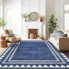 Foldable 5x7 Non Slip Area Rugs for Living Room Dining Room Modern Geometric Washable Non-Shedding Soft Indoor Carpet Bordered Printed Stain Resistant Bedroom Low Pile Rugs, Blue
