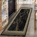 Black Gold Marble Texture Entryway Carpet, 3.3x7ft, Greek Key Geometric Design Bedroom Rug, Abstract Gold Crack Breathable Floor Rugs, No Crease Washable Carpets for Front Door
