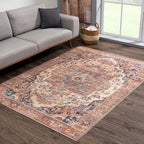 Bloom Rugs Washable 3' x 5' Rug - Beige/Terracotta Traditional Area Rug for Living Room, Bedroom, Dining Room, and Kitchen - Exact Size: 3' x 5'