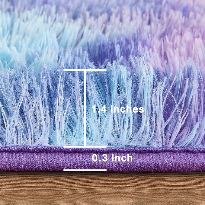 Andency Soft Area Rugs for Living Room Bedroom, 4x6 Fluffy Shaggy Bedside Rug, Non-Slip Large Shag Fuzzy Plush Carpets for Bedroom Kids Dorm Nursery Home Decor Aesthetic, Tie-Dyed Unicorn Rainbow