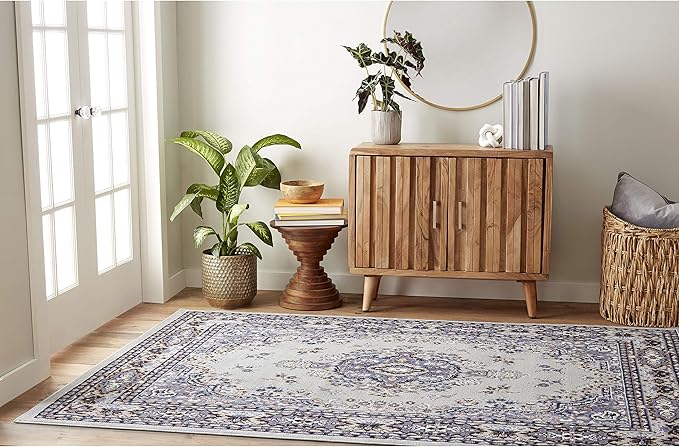 Home Dynamix Premium Sakarya Traditional Medallion Border Area Rug, Silver, 21"x35" Rectangle