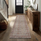 Kuden 2'6"x12 Runner Rug, Machine Washable Area Rug with Non-Slip Backing, Vintage Style, Soft, Easy Clean, Low Pile Rug for Hallway, Entryway, Kitchen, Bedroom