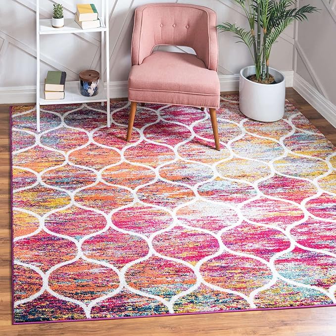 Rugs.com Lattice Frieze Collection Rug – 6' Square Multi Medium Rug Perfect for Living Rooms, Kitchens, Entryways