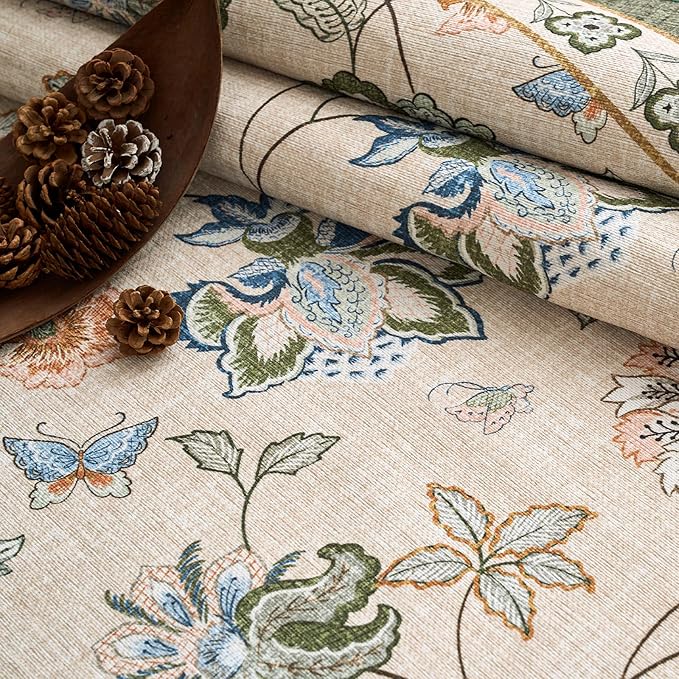jinchan Elora 3x10 Floral Runner Rug for Hallway Washable Kitchen Runner Vintage Romance Design Non Slip Thin Indoor Floor Cover Low-Profile Throw Carpet for Entryway Bathroom Bedroom, Green/Beige