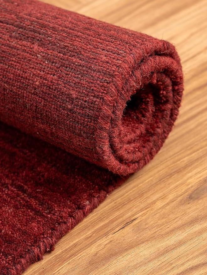 Rugsotic Carpets Hand Knotted Gabbeh Wool 5'x8' Area Rug Solid Red L00111