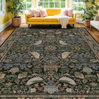 Botanical Brown Rug for Living Room - Washable 10x14 Area Rug for Dining Room Under Table, Extra Large Bedroom - Boho Bird Farmhouse Decor, Soft Low PileNon-Slip & Stain Resistance