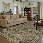 HUGEAR Retro Brown Area Rug 9x12 Machine Washable Living Room Rugs Distressed Vintage Floral Low Pile Carpet Bedroom Office Dining Room Laundry Room Non Slip Soft Lightweight