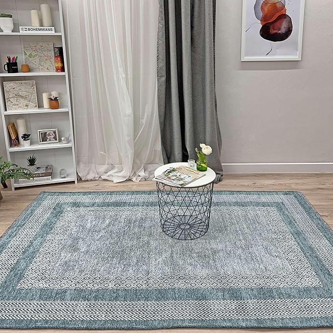 Alfa Rich 3x10 Light Blue Washable Area Rugs for Living Room Hallway Kitchen Cotton Decor Runner Rug