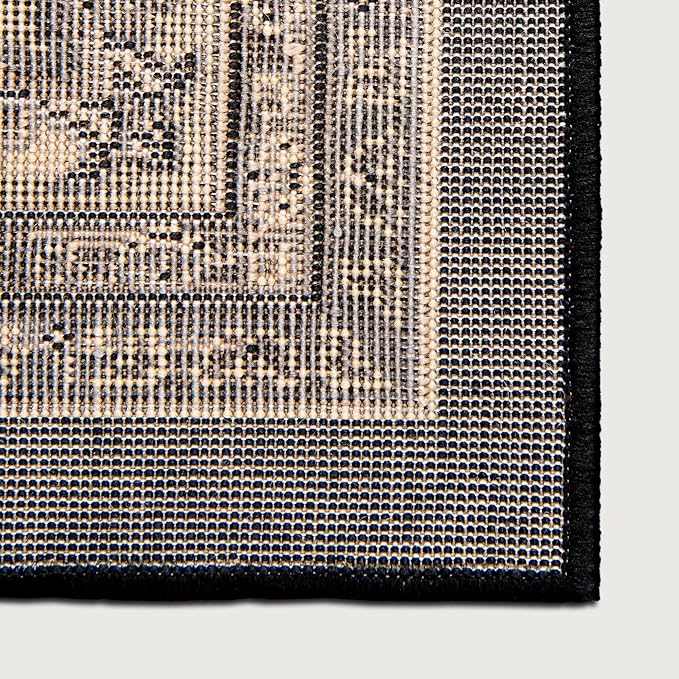 Rugs.com Yasmin Collection Rug – 8 Ft Square Black Medium Rug Perfect for Living Rooms, Kitchens, Entryways