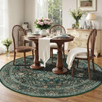 6ft Round Area Rugs for Living Room, Washable Floral Circle Rug Non Slip Low Pile, Vintage Boho Botanical Birds Throw Carpet for Farmhouse, Bedroom, Dining Room, Retro Green/Blue