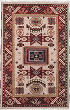 Hand Knotted Wool & Silk ECO-Friendly Oriental Area Rugs - 6'x9', Rectangle Shape, Cream Burgundy Color, Classic Oriental Traditional, Medium Pile Handmade Area Rugs (AF0102)