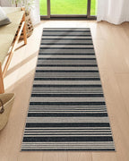 Lahome Striped Easy Jute Runner, 2x6 Kitchen Runner Rug Non Slip Washable Outdoor Rug for Entryway Indoor, Farmhouse Indoor Outdoor Black Carpet for Hallway 6ft Entry Front Door