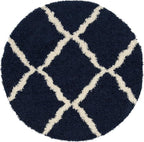 SAFAVIEH Dallas Shag Collection Area Rug - 4' Round, Navy & Ivory, Trellis Design, Non-Shedding & Easy Care, 1.5-inch Thick Ideal for High Traffic Areas in Living Room, Bedroom (SGD257N)