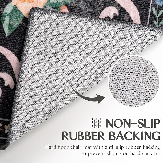 Black Rug Bow Floral 8x10 Rug, Washable Area Rugs for Bedroom Living Room, Dining Room,Kids Room, Office,Playroom, Boho Modern Aesthetic Farmhouse Decor Non Slip Low Pile Carpet