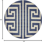 Unique Loom Athens Collection Classic Geometric Modern Border Design Area Rug (6' 0 x 6' 0 Round, Navy Blue/ Beige)