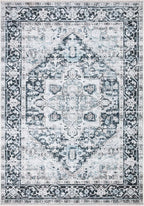 Bloom Rugs Caria Washable Non-Slip 6x9 Rug - Denim Blue Traditional Area Rug for Living Room, Bedroom, Dining Room, and Kitchen - Exact Size: 6' x 9'