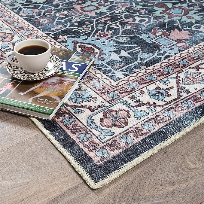 Fame Rugs Turkish Rug. Washable Vintage Oriental Antique Inspired Traditional Doormat Small Modern Area Rugs Luxury Entryway Entry Bedroom Bathroom Kitchen (409CN, 2'5 x 9'8)