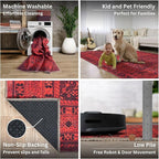 Bloom Rugs Washable Non-Slip 10x14 Rug - Red Traditional Bordered Area Rug for Living Room, Bedroom, Dining Room, and Kitchen - Exact Size: 10' x 14'