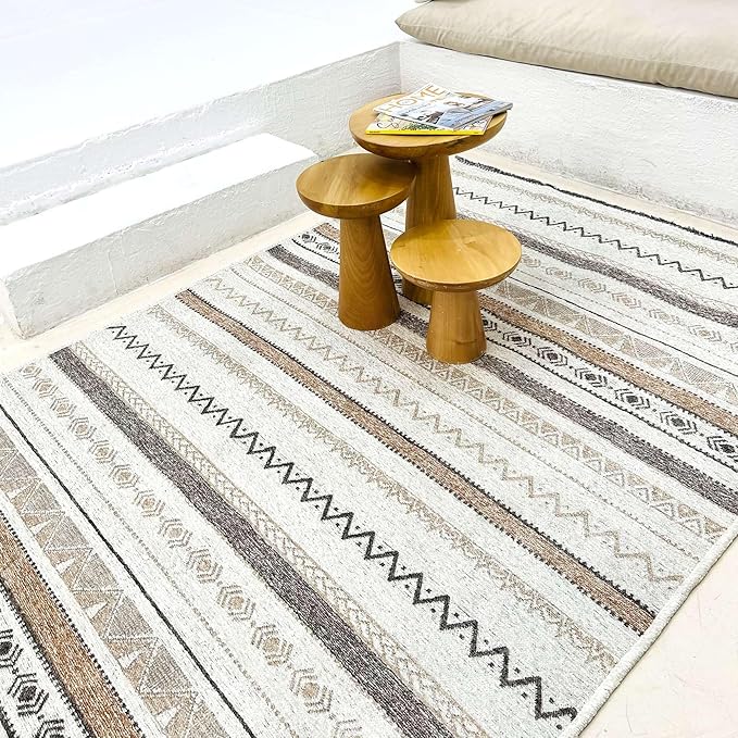 Alfa Rich 4x6 Beige Gray Washable Area Rugs for Living Room Bedroom Kitchen Cotton Decor Rug