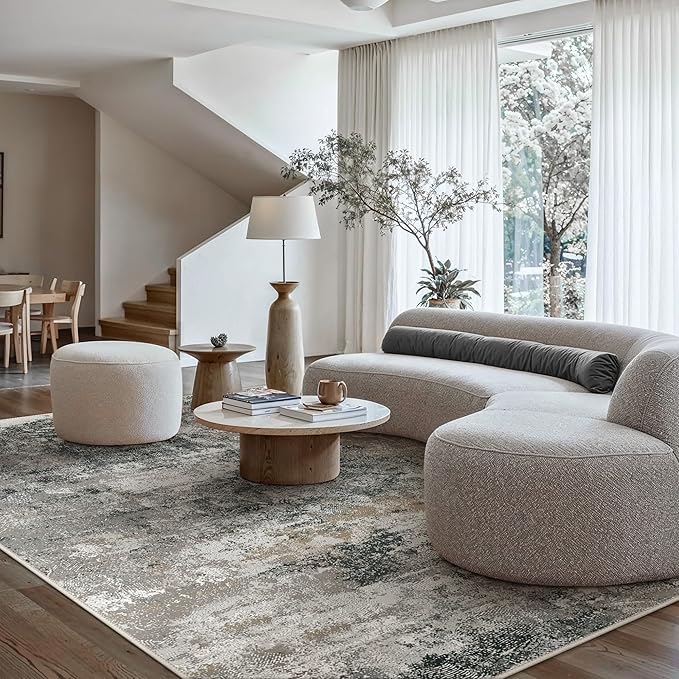 GENIMO Washable 8x10 Area Rugs for Living Room, Non Slip Modern Abstract Rug, Machine Washable Stain Resistant Low Pile Soft Carpet for Bedroom, Dining, Office, Black Grey