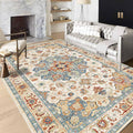 Enkor Area Soft Rugs 6x9 Washable Non Slip Boho Floor Rugs for Living Room Bedroom, Vintage Style Farmhouse Mat for Kitchen Entryway Orange & Beige