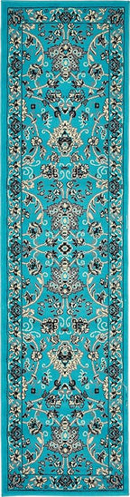 Unique Loom Sialk Hill Collection Area Rug - Washington (2' 2" x 8' 2" Runner Turquoise/Black)