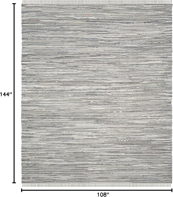 SAFAVIEH Rag Rug Collection Area Rug - 9' x 12', Grey, Handmade Boho Stripe Cotton, Ideal for High Traffic Areas in Living Room, Bedroom (RAR121A)