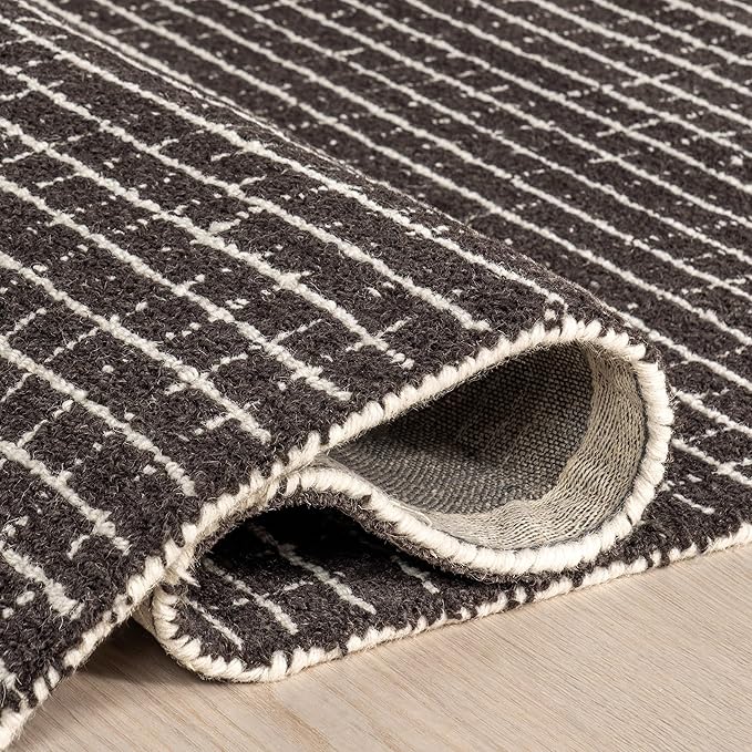 Rugs USA 3x5 Melrose Checked Wool Indoor Area Rug, Contemporary Farmhouse Charcoal/Ivory for Living Room, Bedroom, Office, Entryway, Hallway