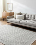 Mark&Day Wool Rugs, 9x12 Clinten Solid and Border Ivory Checkered Rug, Ivory Carpet for Living Room, Bedroom or Kitchen (8'10" x 12')