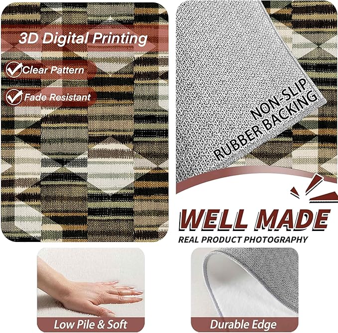 Large Living Room Area Rug 4x5ft,Modern Geometric Rugs, Multicolor Low Pile Farmhouse Carpet, Machine Washable & Non-Slip Non-Shedding for Classroom, Bedroom & Dorm