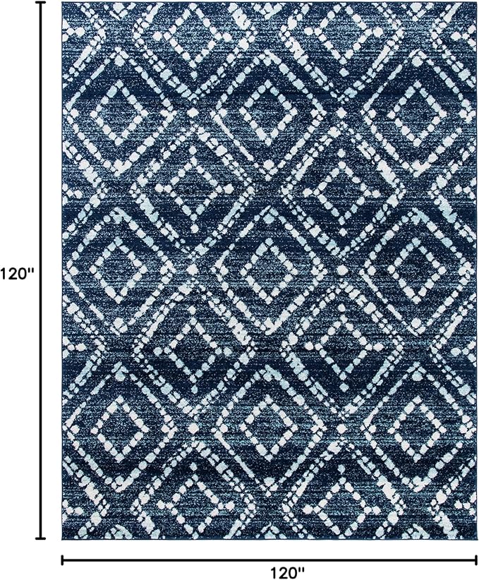 SAFAVIEH Adirondack Collection Area Rug - 10' Square, Navy & Ivory, Modern Diamond Distressed Design, Non-Shedding & Easy Care, Ideal for High Traffic Areas in Living Room, Bedroom (ADR131N)
