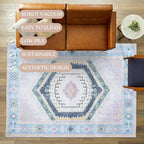Fame Living Washable Area Rug. Modern Farmhouse. Vintage. Turkish. Bohemian. Distressed. Oriental. Traditional. Rugs for Living Room. Dining. Bedroom. Office. Entryway. Foyer. (856PBl, 2'5" x 6'5")
