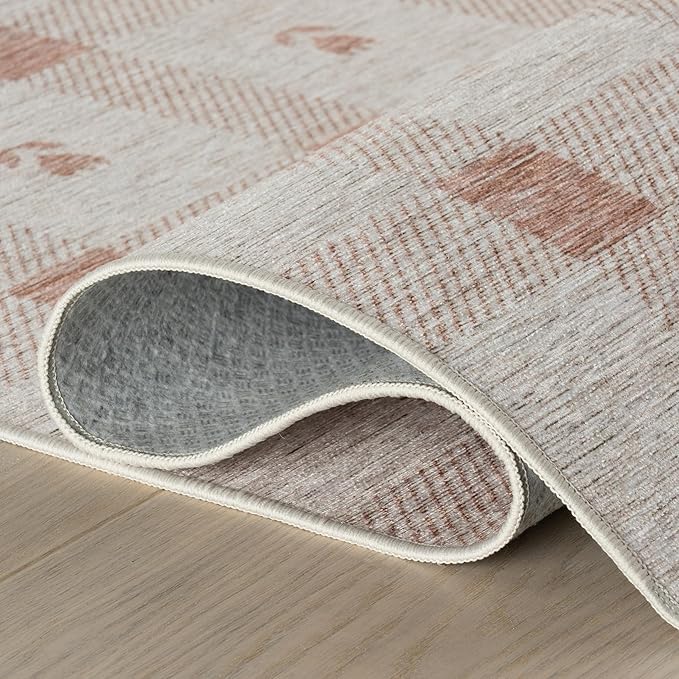 Dash & Albert Zale Peach Machine Washable Rug, 3 X 5 Feet, Oranges/White Plaid Pattern