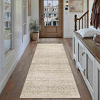 HUGEAR 2x6 Washable Area Rug Beige Runner Rug Vintage Neutral Non Slip Soft Distressed Carpet Low Pile Pet Friendly for Bathroom Kitchen Hallway Porch Foyer