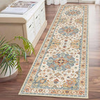 Enkor Runner Rugs for Hallway, 2x8 Washable Soft Non Slip Floor Rugs for Kitchen, Modern Mat for Living Room Bedroom Entryway Orange & Beige
